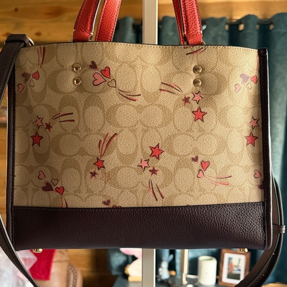 Coach Signature Canvas Satchel - Cream and Red Stars and Heart - Picture 5 of 14